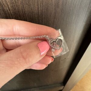 NEW Silver Heart Breast Cancer Pendant Necklace